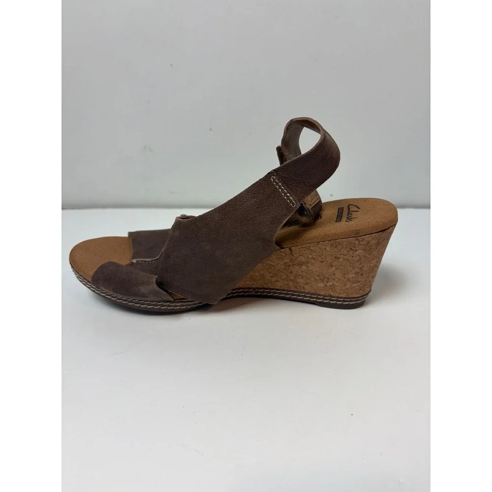 Clarks Collection Brown Suede Cork Wedge Sandals Slingback 26108746 Womens 9.5 M
